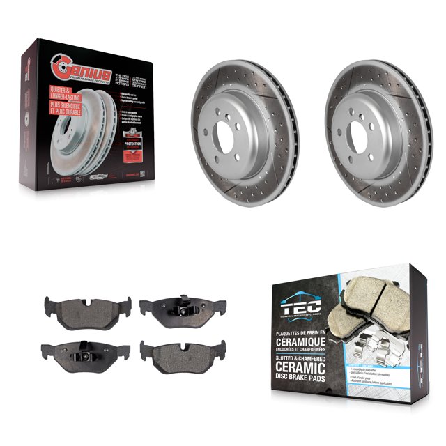 Transit Auto Rear Coated Disc Brake Rotors and Ceramic Pads Kit for Car 2013 BMW 328i xDrive 3.0L with 345mm Diameter Rotor KGT-102769