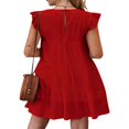 thumbnail image 2 of Women Casual Pleated Dress  Adults Spring Solid Color  Neck Short Sleeve One-piece, 2 of 4