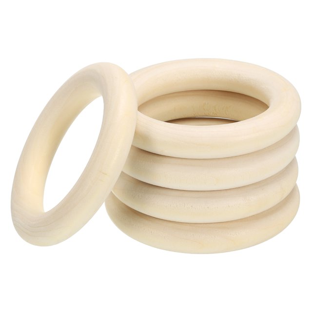 Unique Bargains 90mm Wooden Rings for Crafts, 5 Pack Natural Wood Rings Unfinished Wood Loop Circle