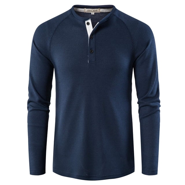CEHVOM T-shirt à Manches Longues Ample pour Homme, Col Rond, Couleur Unie, Chandail de Base, Teinte Bleu Foncé. Fabriqué en Fibre de polyester, Il Présente un Tissu Texturé, un Col Rond avec Patte de Boutonnage et des Manches Longues. Convient aux Tenues Décontractées Ou à la Superposition, Ce Haut Polyvalent Est Conçu pour le Confort et le style.