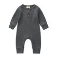 thumbnail image 1 of Baby Boy Girl Button Romper One Piece Solid Color Knit Ribbed Jumpsuit, 1 of 2