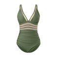 thumbnail image 5 of ylioge Womens Tankini Swimsuits Trendy One-Piece Bathing Suits Ladies Solid Sleeveless Drawstring Deep V Neck Mesh Splice Swimwear Sets, 5 of 5