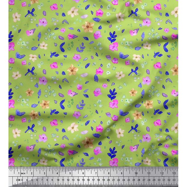 Soimoi Moss Georgette Fabric Flower Watercolor Printed Fabric 1 Yard 42 Inch Wide