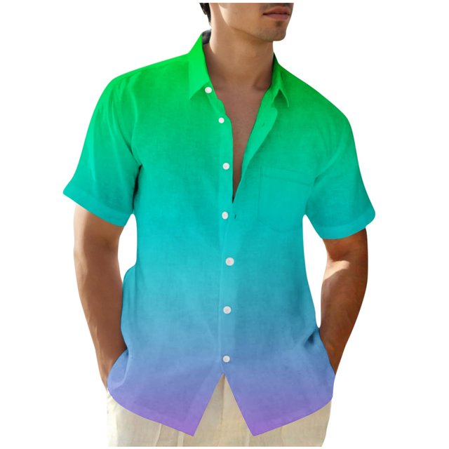 Chemises pour Hommes, Mode Décontractée Col Rabattu Imprimé Dégradé Manches Courtes Chemise Boutonnée Hauts Blouse
