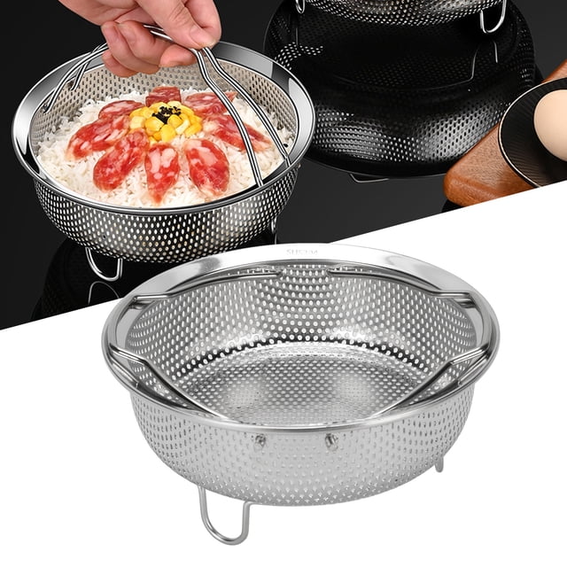 Panier Vapeur avec Poignée et Pieds Pliables, Passoire Multifonction en Acier Inoxydable avec Insert Vapeur et Pieds Surélevés, Idéal pour Casserole de Cuiseur à Riz Électrique