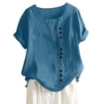 thumbnail image 2 of Mode Femme Été Col Rond Loisirs Manches Courtes Uni Boutons Hauts, 2 of 6