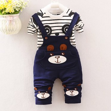 LSLJS Toddler Kids Baby Boys Girls Print Tops+Pants Overalls Outfit Clothes Set, Kids Suspender Pants