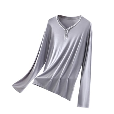 Cameland T-Shirts à Col en V pour Femmes en Modal Doux et Coton, Hauts de Pyjama de Nuit à Manches Longues, Vêtements de Détente à la Maison, T-Shirts de Nuit, Vêtements de Nuit