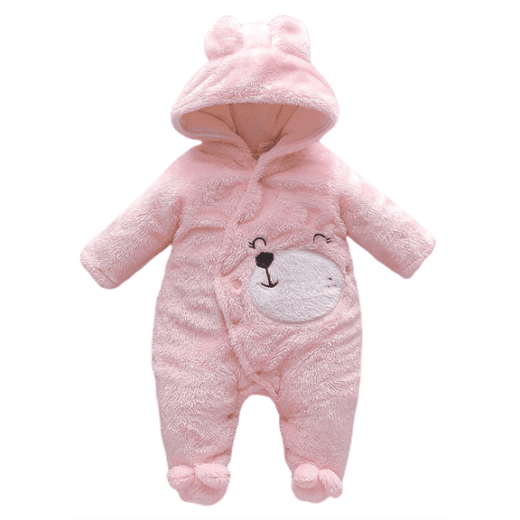 PatPat Baby Fleece Footed Jumpsuit Newborn Hooded Rompers Long Sleeve Onesies Button Closure Warm Infant Winter Outfits,Baby Boys Girls Snowsuit Pajamas Cute Bear Ear Bodysuits Outwear,0-18 Month