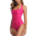thumbnail image 4 of Tummy Control Swimwear Halter One Piece Slimming Vintage Retro Swimsuit Womens Ruched Push Up Bathing Suit(Pink Size:M), 4 of 7