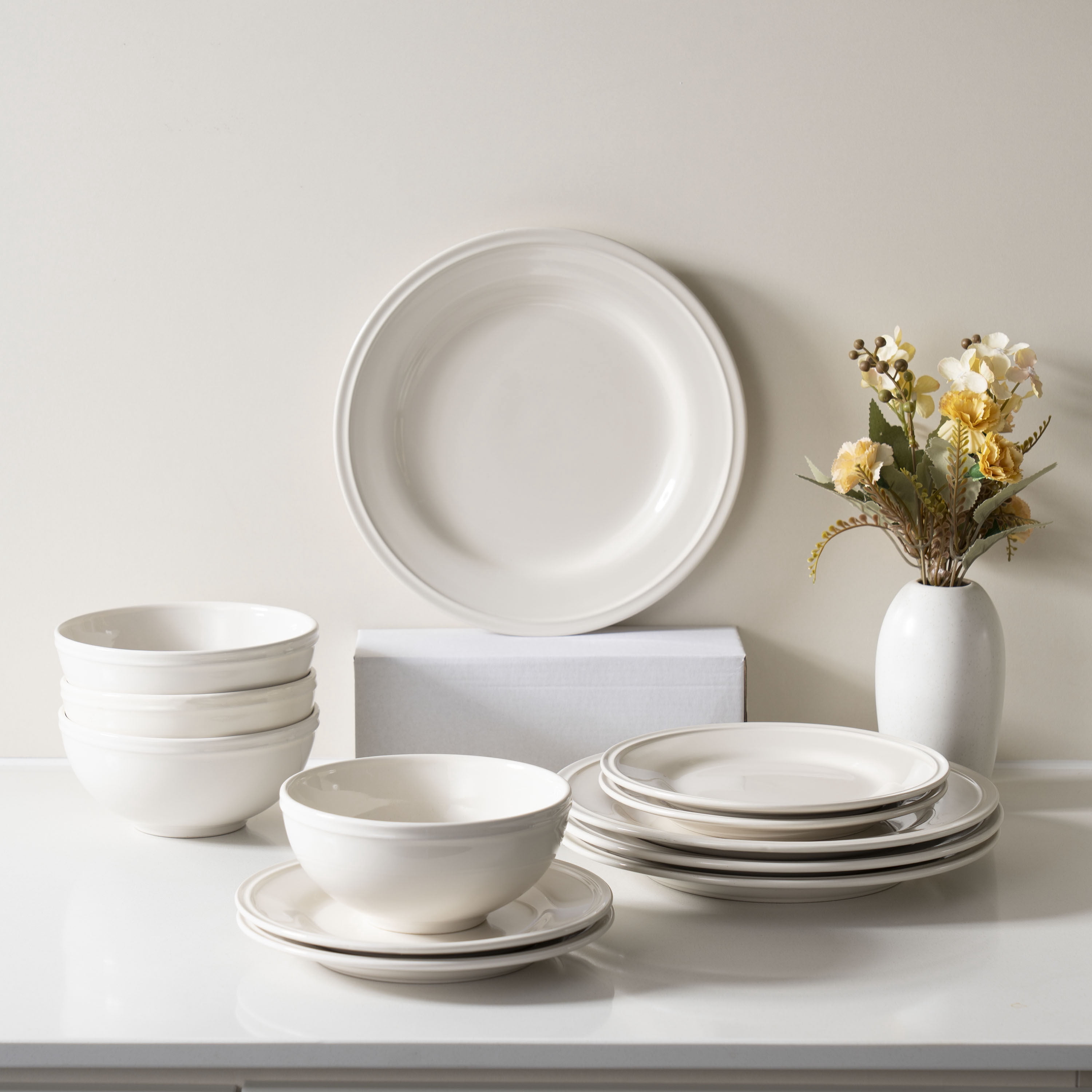 Assiette à dîner en grès Mainstays Darby Vanilla Dream 10,39 pouces