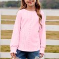 thumbnail image 2 of MeetoTime 4-16 Years Girls Long Sleeve Hollow Out Shirts Kids Solid Color Crewneck Ruffled Cuffs Blouse, 2 of 7