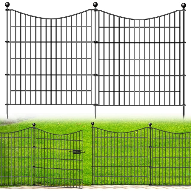 Panels Decorative Garden Fence with Gate Dog Fence Outdoor for Yard Animal Barrier Fence No Dig Rustproof Metal Garden Edging Fence and Borders Temporary Fenc