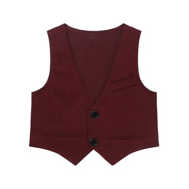 renvena Kids Boy's Formal Dress Suit Vest V Neck Single-Breasted Pointed Hem Wedding Evening Party Burgundy 14
