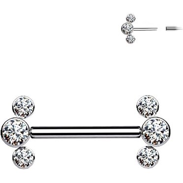 Woeilo 1 Pce G23 Titane Hypoallergénique Trois Anneaux de Tétine CZ Anneaux de Langue 14G Barres Droites Bijoux de Perçage pour Femmes Ajustement Pressé Sans Fil Push Pop 12mm 14mm 16mm