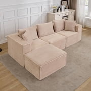IdealHouse 107" Modular Sectional Sofa,Modern Cloud Sectional Couch with Deep Seat,L-Shape Boneless Couch with Chaise for Living Room Apartments Bedroom,No Assembly Required (3 Seater+1 Ottoman)Beige