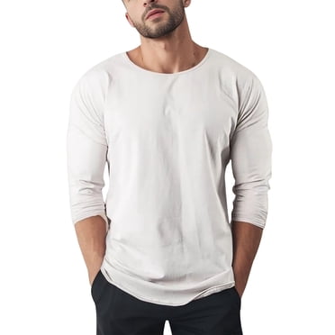 LUOGENLI T-shirts pour Homme pour Hommes T-Shirt d'Exercice Musculaire Ajusté T-Shirt d'Exercice au Gym T-Shirt à Manches Longues 4TG T-shirts pour Hommes T-shirts Graphiques Vêtements d'Été Blanc m