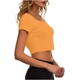 thumbnail image 4 of VSSSJ Crop Tops pour Femmes Manches Courtes Col Rond Extensible Chemise Décontractée Ajustée Solide Confortable Été Basique T-Shirts Courts Orange Taille Unique, 4 of 5