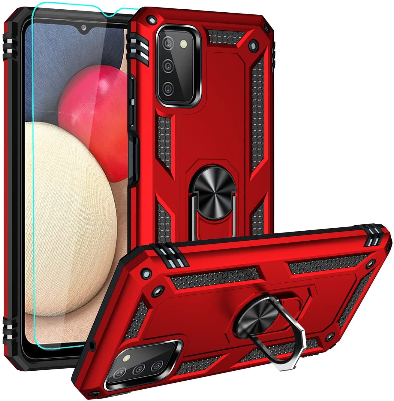 MYKOMI for Galaxy A03S Case, Samsung A03S Case with HD Screen Protector, Military-Grade Ring Holder Stand Car Mount 15ft Drop Tested Cover Phone Case for Samsung Galaxy A03s
