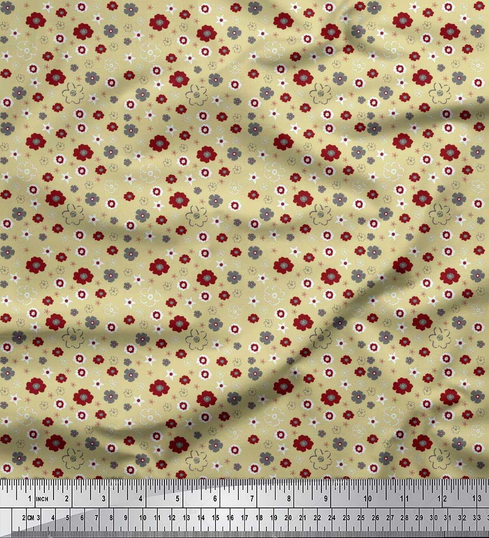 Soimoi Tissu Georgette en Poly Beige Tissu à Imprimé Artistique de Fleurs au Mètre 42 Pouces de Large