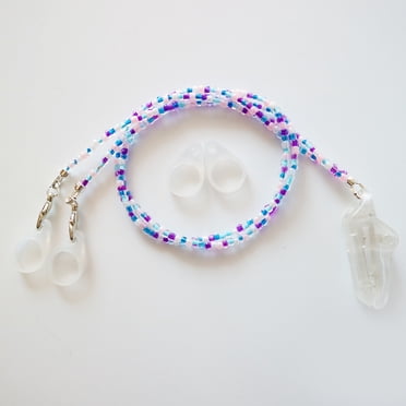 Hearing Aid Clips to Prevent Loss for Children, Adults, Anti-Lost BTE Hearing Aid Lanyard Protector with Silicone Loops,Colorful Seed Beads Chain(Purple)