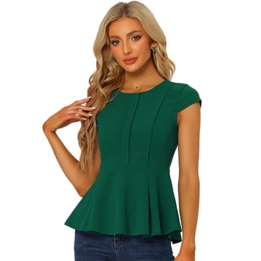INSPIRE CHIC Hauts à Basque pour Femmes Manches Cap Rond Blouses Unies TP Vert