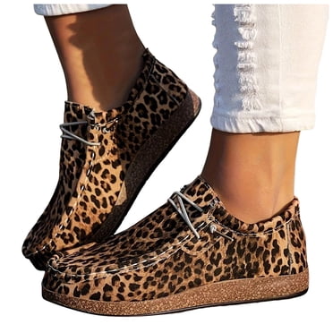 Leopard Penny Loafers Walking Shoes for Women Wide Feet 2025 Fashion Casual Suede Arch Support Orthopetic Flats Fall Ankle Booties Brown Size 9.5