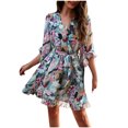 thumbnail image 1 of Jusqu'à 65 % de Réduction! Robes d'Été Mode pour Femmes 2024 Grande Taille Tempérament Doux Élégant Imprimé Manches Moyennes Col en V Robe à Cordon, 1 of 7