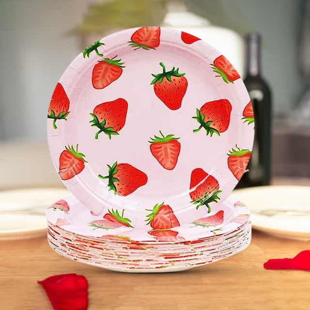 RKSTN Vaisselle Jetable Fraise Thème de Fête Ensemble de Vaisselle Jetable Vaisselle Décorative Ensemble en Papier