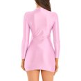 thumbnail image 2 of RUNQHUI Robe Moulante à Manches Longues Brillantes pour Femmes, Col Montant Extensible Lisse, Mini Robes Serrées, Rose G, 2 of 6