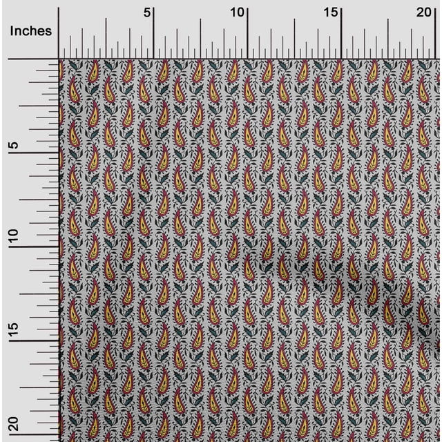 oneOone Silk Tabby Fabric Leaves & Paisley Block Printed Fabric 1 Yard 42 Inch Wide