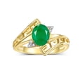 thumbnail image 1 of RYLOS Rings for Women 14K Yellow Gold Greek Key Designer Ring 9X7MM Gemstone & Diamond Ring May Emerald Jewelry Size 10, 1 of 7