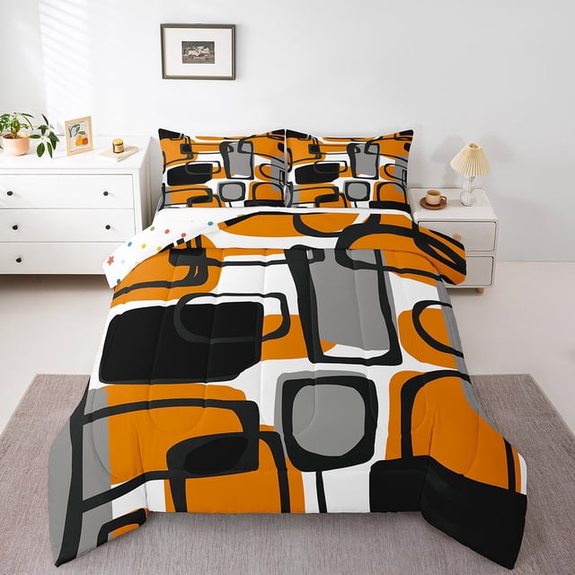 Erosebridal Geometric Sqare Comforter Sets Queen Size,Abstract Artwork Bedding Queen Comforter Set,Rectangle Decor,Reversible,Breathable,3 Pieces