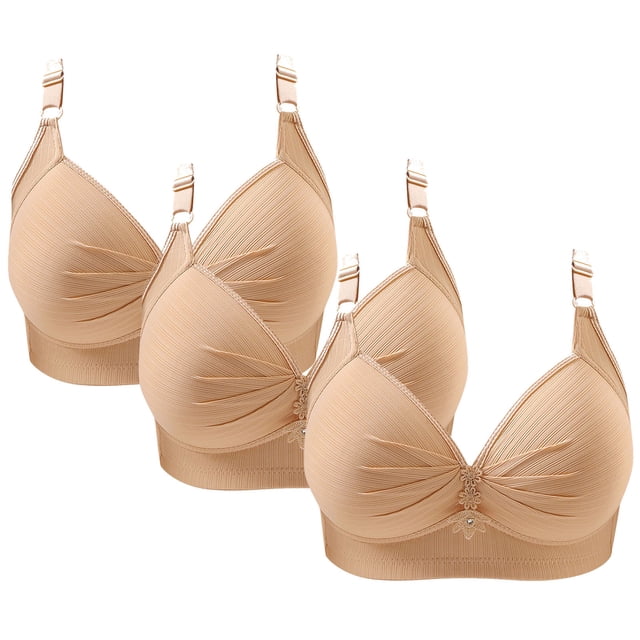Bras for Women 3PCS Womans Printing Gathered Together Large Size Daily Bra Underwear No Rims