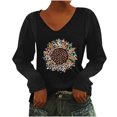 thumbnail image 1 of Pompotops T-Shirt à Manches Longues à Col en V Imprimé Décontracté pour Femmes, Chandail, Hauts, Liquidation, 1 of 4