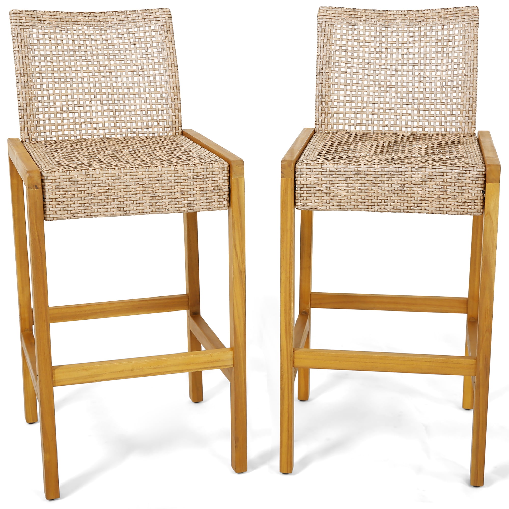Gymax Wicker Bar Stools - Set of 2, Light Brown