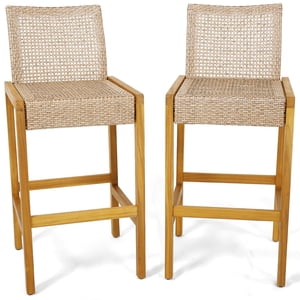 Gymax Wicker Bar Stools - Set of 2, Light Brown