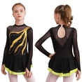 thumbnail image 1 of TiaoBug Girls Stylish Mesh Splice Rhinestone Figure Ice Skating Dress Long Sleeves Ballet Dance Tutu Dress Yellow 14, 1 of 5