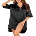 thumbnail image 1 of Chemise de Nuit en Satin pour Femme, Boutonnée, Col en V, Robe de Sommeil, Bleu, G, 1 of 7