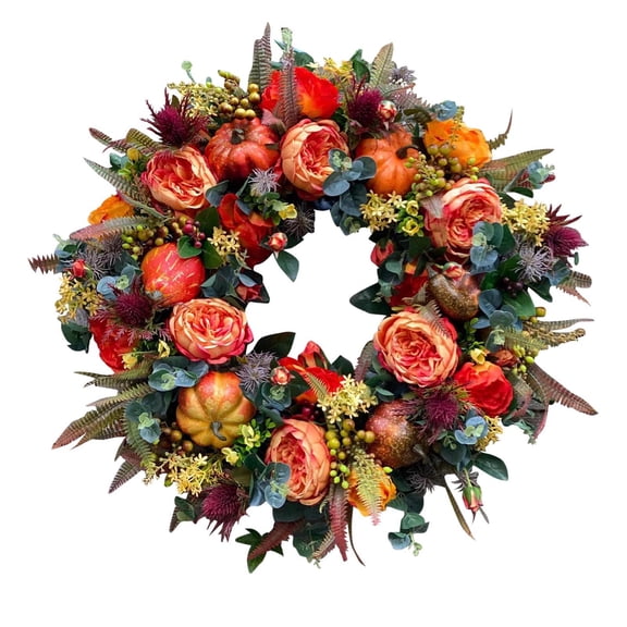 Autumn Peony Seasonal Home Festive Front Door Decorative Flower Ring Thanksgiving Elegant Welcome Sign Fall Thanksgiving Centerpiece