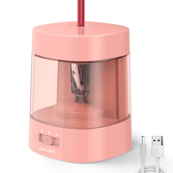 Deli Taille-Crayon Électrique, Convient aux Crayons No 2, Crayons de Couleur, USB et à Piles, Rose