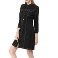 thumbnail image 4 of INSPIRE CHIC Robe-Chemise en Denim pour Femme, Manches 3/4, Mini Robe Chemise en Jean à Boutons, TG, Noir, 4 of 8