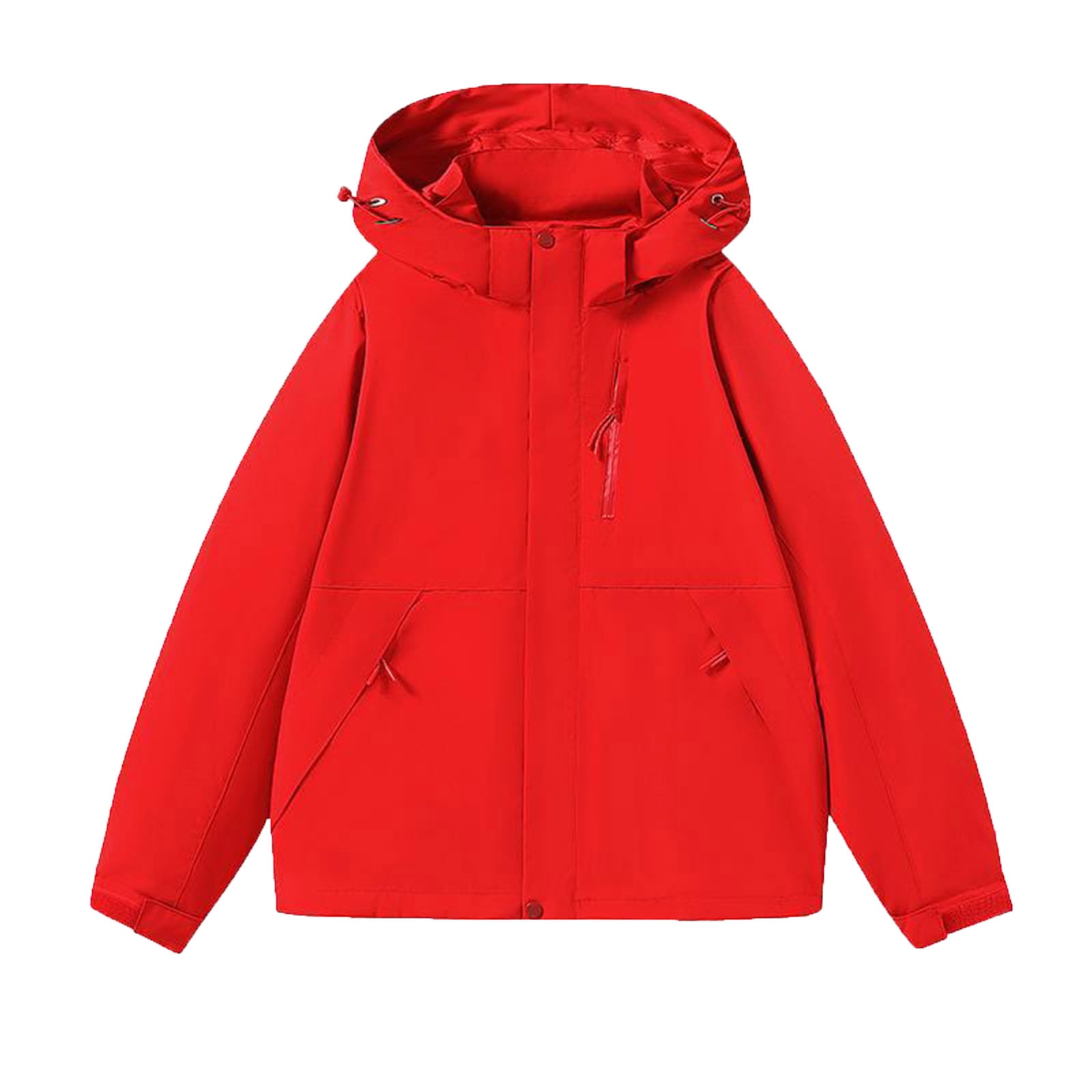 WRKEKC Men's Heavy-Duty Waterproof Workwear Raincoat Hooded Jacket with Multiple Utility Pockets for All-Weather Outdoor Construction and High-Visibility Work Commute Red 3XL