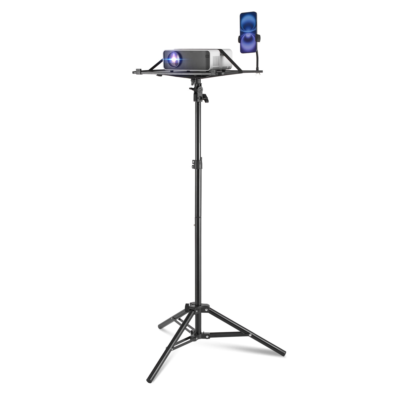 KFFKFF Projector Support, Laptop Stand Tripod with Variable Height ranging from 26.97 to 63 inches, Mobile Projector Tripod Stand featuring Tray & Flexible Phone Mount, suitable for Outdoor Cinema