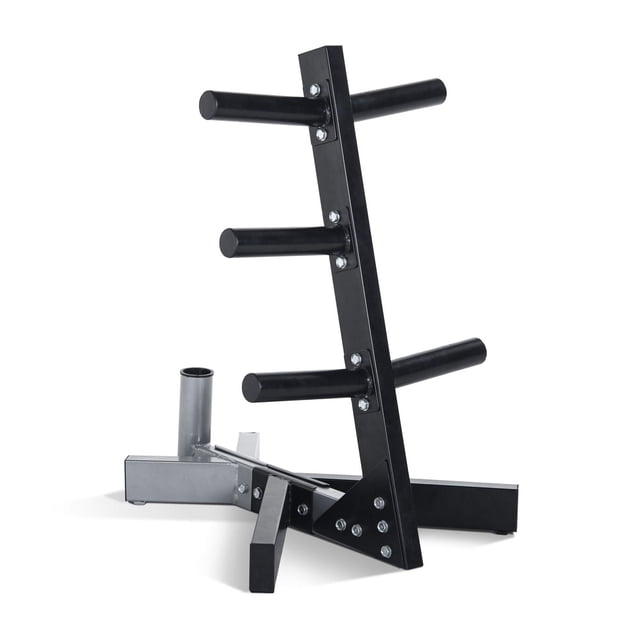 CAP Barre d'Haltère 2 Po Olympic Plate Tree Support de Rangement avec Cadre en Acier Industriel Noir, Cinq Poteaux Horizontaux pour Disques Olympiques de 2 Pouces, et Récepteur de Rangement de Barre, Conçu pour le Rangement compact au gym de jusqu'à 300 Livres de Disques de Poids.