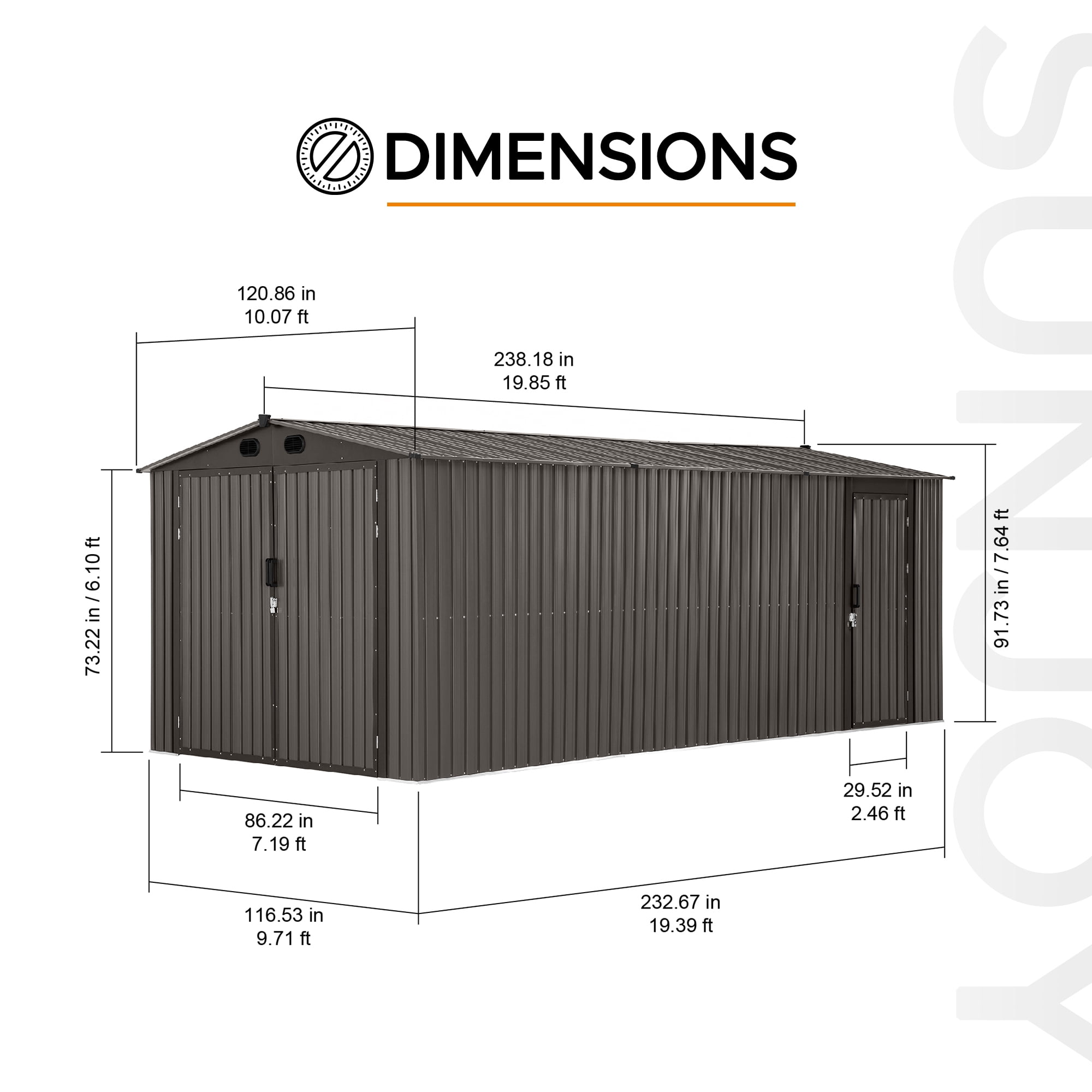 Sunjoy 10 ft. x 20 Outdoor Storage Shed, Carport, Dark Grey