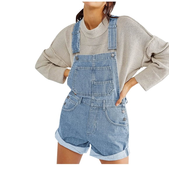 Weiqiqre Women Shorts Fashion Women's Summer Casual Pocket Romper Long Playsuit Strap Button Jumpsuit