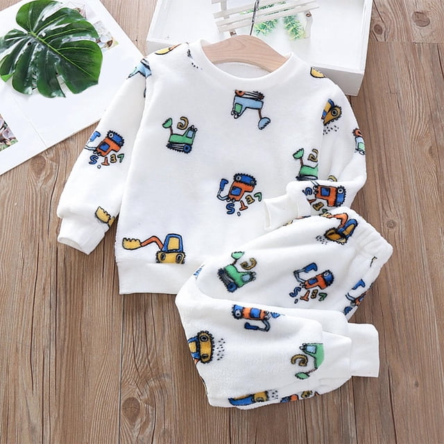 RXIRUCGD Children's Flannel Sleepwear Set Long Pants Thickened Home Clothes Set( Beige, Size:3 Years )