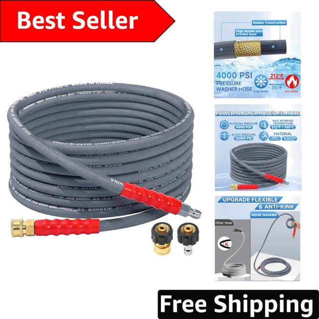 Tear-Resistant 25 Ft, 4000 PSI Pressure Washer Hose with Versatile Quick Connect