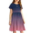 thumbnail image 4 of Été jusqu'à 65 % de Rabais Iumwxz Robe Décontractée Trapèze Robe Tunique pour Adolescentes Robes Col Rond Dégradé Graphique Robe à Manches Courtes pour Enfants Robes Tendance pour Costume 4-14 Ans, 4 of 7